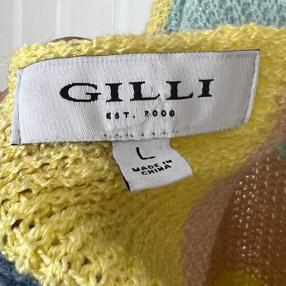 Gilli Sweater Pastel Rainbow Striped Twist Front Drop Shoulder Acrylic Size L